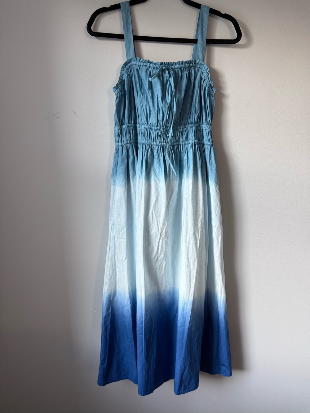 J. Crew Cotton Dip Dye Ombre Blue Maxi Sundress Comfy Blue White Boho Size M
